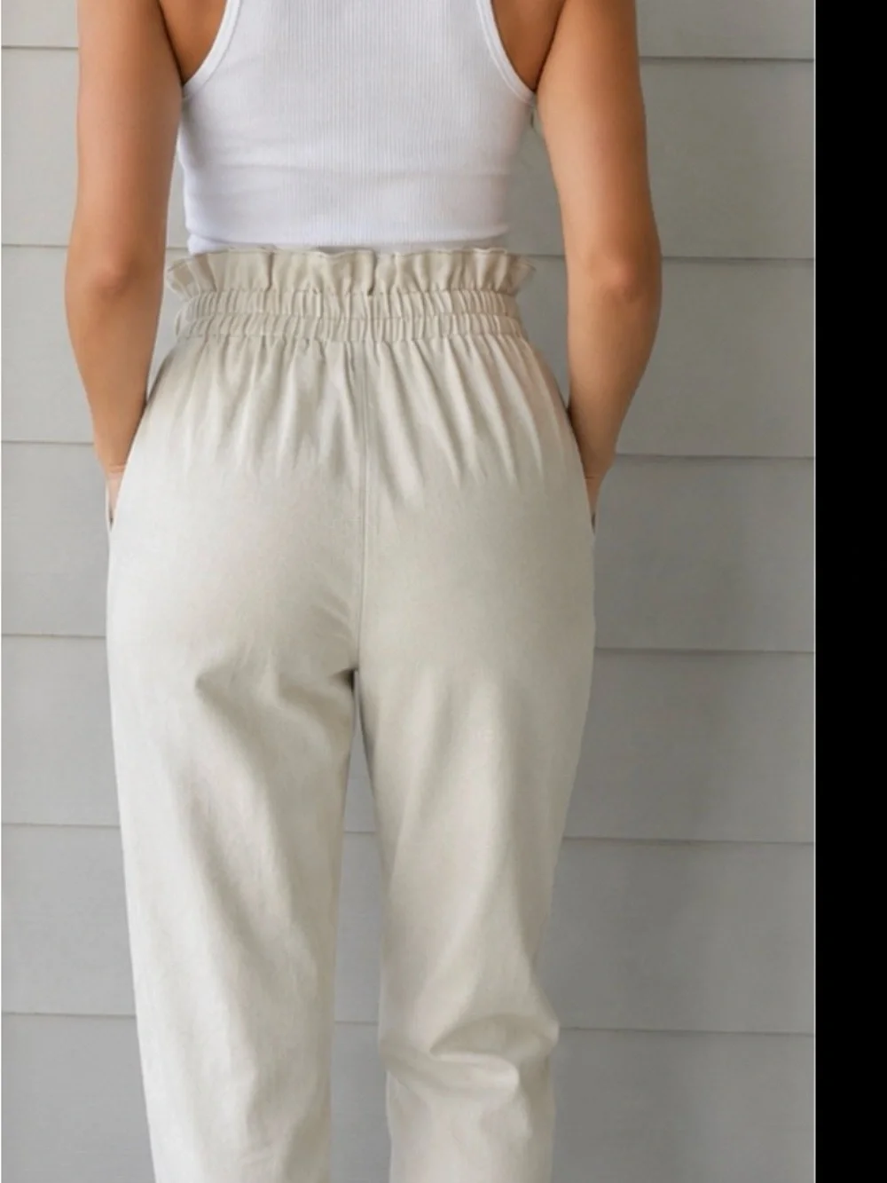 Sienna Sky Cream Paperbag Waist Tie Pants - Picture 2 of 10
